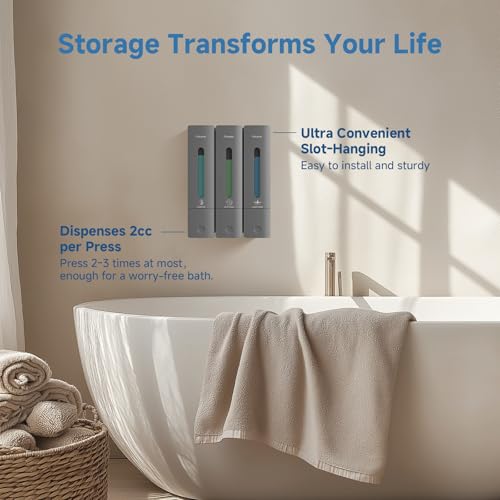 Shampoo and Conditioner Dispenser - Shower Soap Dispenser Wall Mounted No Drill - Shampoo Conditioner Body Wash Dispenser 3 Chamber - Easy Install for Bathroom Hotel Gungrey 1200ml - color: Grey 3