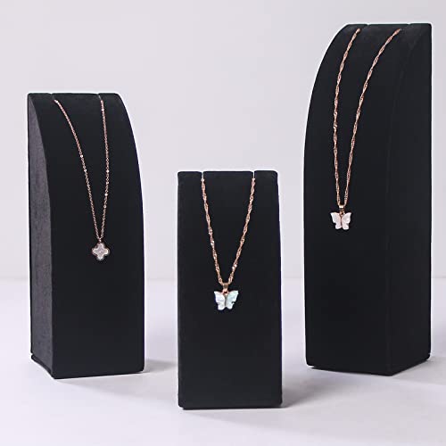 3Pcs/Set Necklace Holder Organizer Velvet Jewelry Display Stand For Selling Pandent Chain Necklace Rack for Show (Black Velvet) - color: Black Velvet