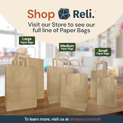Reli. 10x5x13 in. Brown Paper Bags with Handles | 110 Pack Bulk