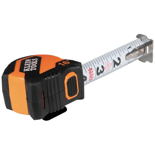 Klein Tools 9516 Tape Measure, 16-Foot Compact Double-Hook Imperial Measuring Tape with Finger Brake, Nylon Blade, Easy to Read Bold Lines - color: 16-Foot