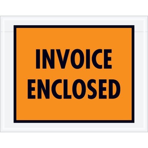 Aviditi PL415 Pre-Printed Envelope, "Invoice Enclosed", 7" Length x 5-1/2" Width, Orange (Case of 1000) - style: Full Face