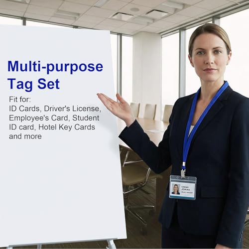 Marspark 4"x3" Name Badge Holder with Lanyard Bulk, Blue, 200 Sets - color: Blue
