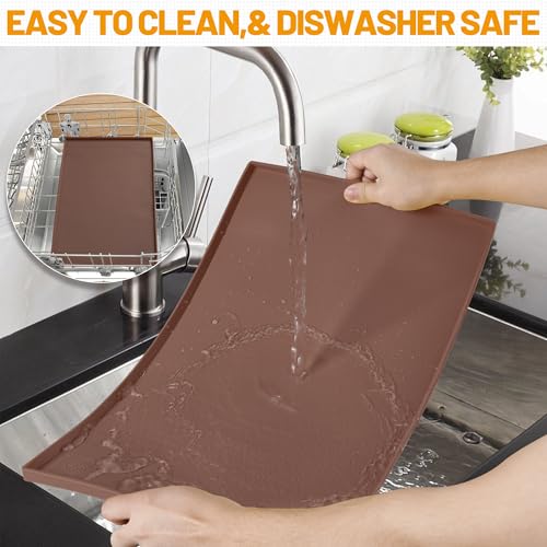 Hubulk Dog Feeding Mat,100% Waterproof Food Grade Silicone Pet Food and Water Bowl Placemat,Dishwasher, High Raised Edge to Prevent Spills,Nonslip Tray to Stop Messes on Floor(24"x16"x0.5", Brown) - color: Brown, size: 24"l X 16"w