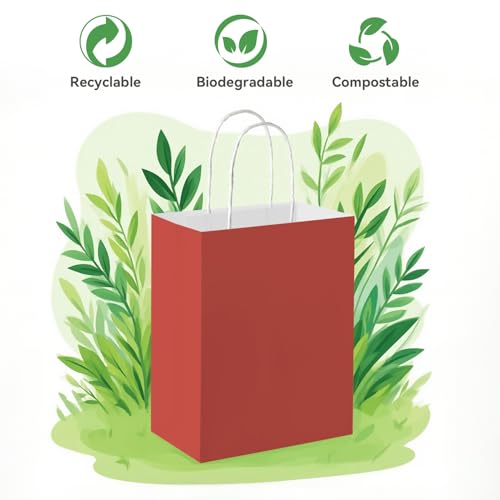 Brothersbox 100 Pack Paper Gift Bags with Handles, 8x4.75x10 Inch, Red - color: Red