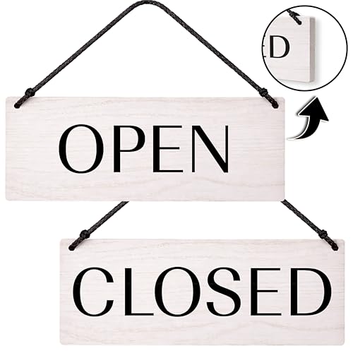 Open Closed Business Sign – Double Sided Real Ash Wood Hanging Open Sign for Storefront Door or Window - White Minimalist We Are Open Sign - 12 x 5 Inch