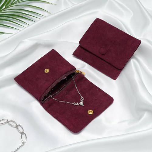 2pcs Zipper Small Velvet Jewelry Pouches,4"x4",Wine Red - color: Wine Red