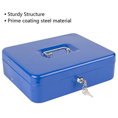 KYODOLED Locking Cash Box with Lock,Money Box with Cash Tray,Lock Safe Box with Key,Money Saving Organizer,11.81Lx 9.45Wx 3.54H Inches,Blue XL Large - color: Blue