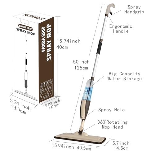 Wet Spray Mop for Floor Cleaning with 14 oz Bottle & 3 Microfiber Pads - color: Brown