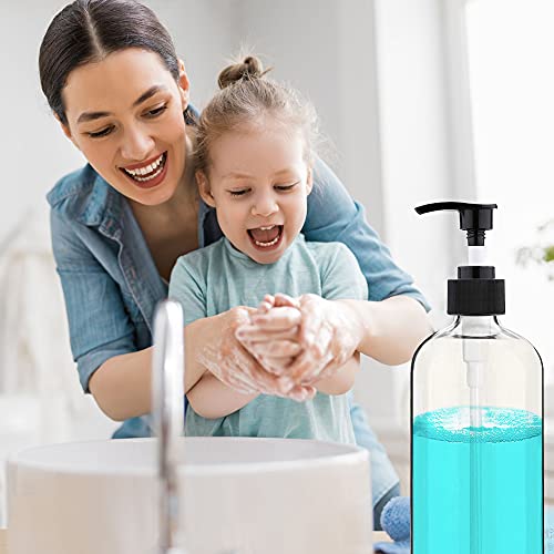 Empty Plastic Pump Bottles Dispenser 4 Pack 16oz/500ml Portable Clear BPA-Free Cylinder Shampoo Lotion Hand Pump Bottle Durable Refillable Containers - size: 16.9 Oz, 4 Pack