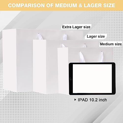 Plauthus 15.7" White Gift Bags, 3 Pack, Tissue Paper, Ribbon Handle - color: white-XL-3pcs