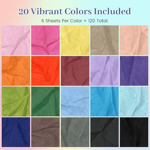 Shindel Tissue Paper 120 Sheets, 20 X 14 inch 20 Colors for Gift Bags - color: Multicolor