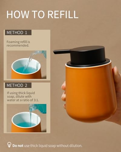Bosilunlife 12Oz Ceramic Foam Soap Dispenser for Bathroom Kitchen Counter - color: Orange