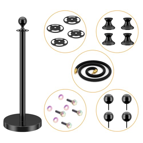 LOVMOR 12Pcs Black Stanchion Posts Queue with 8pcs Black Velvet Rope, Crowd Control Barriers Queue Line Rope, Crowd Control Stanchion for Party Supplies - color: Black-12pack