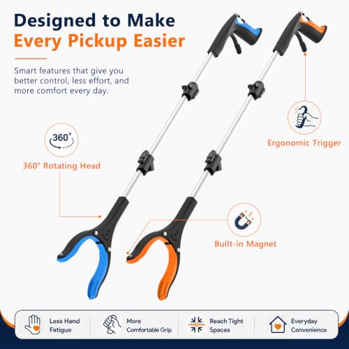 36 Inch Foldable Grabber Reacher Tool, 2 Pack for Seniors - size: Foldable 36" (2-Pack)