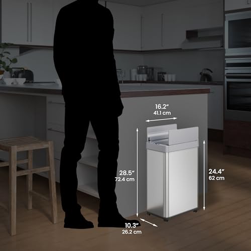 iTouchless 13 Gallon Wings-Open Sensor Kitchen Trash Can with Lid & Wheels - color: Brushed Silver Wings Open 13 Gal