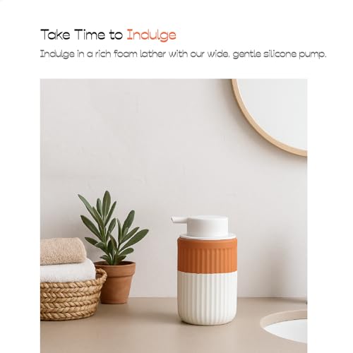 Hand Dipped Boho Ceramic Foam Dispenser, Terracotta White 12 oz - color: Orange,white 1 Pack