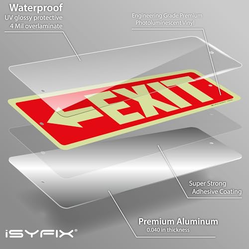iSYFIX Exit Signs with Left Arrow, 12x4 Inch, 2 Pack - color: Metal Left Glow, size: 2 Pk 12x4