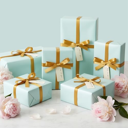 Sky Blue Gift Wrapping Paper Roll Set for Birthday Baby Shower Wedding - color: Sky Blue