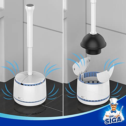 MR.SIGA Toilet Plunger with Holder, Plungers for Bathroom Heavy Duty, White - color: White