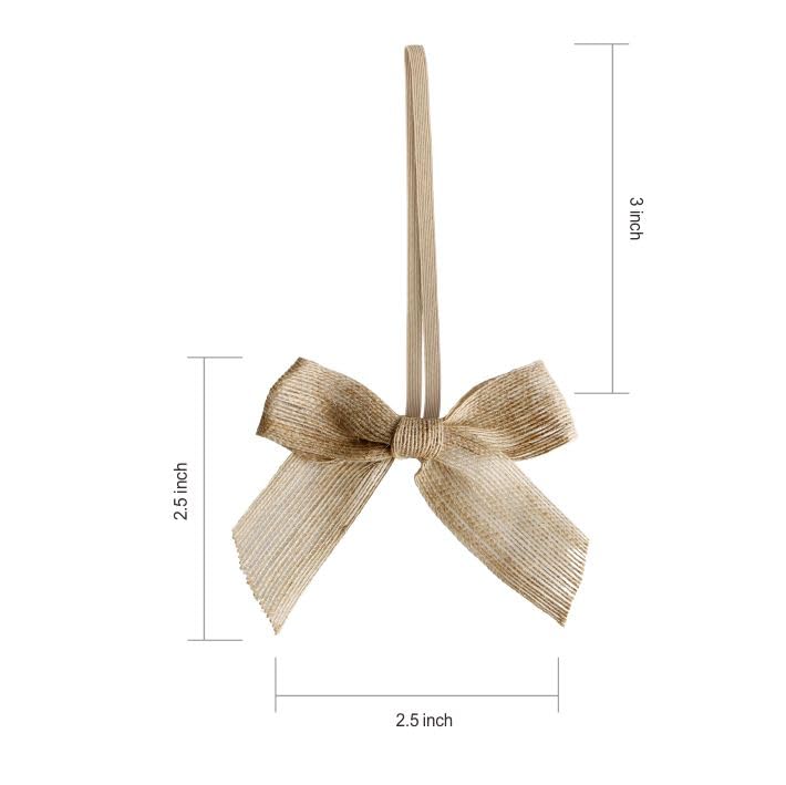 Meseey 30pcs 3 Inch Stretch Elastic Loops with Pre-Tied Burlap Ribbon Bows for Gift Wrapping,Baby Showers, Weddings, Christmas Boxes (Linen, 3 Inch) - color: Linen, size: 3 Inch