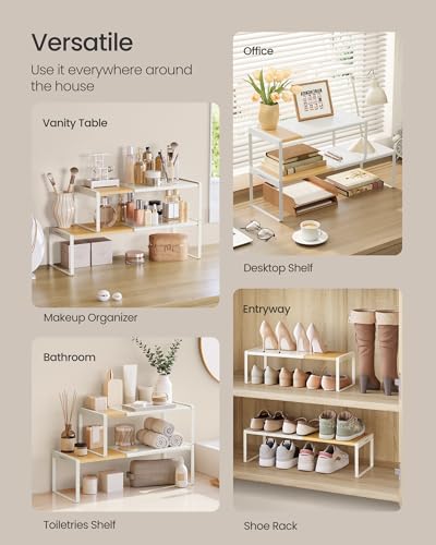 SONGMICS HOME Spice Rack, Expandable Cupboard Shelf Orgnizer,Bamboo - color: Light Bamboo + Cream White, size: 2 Pack