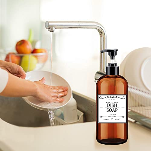 Soap Dispenser with Rust Proof Pump, Waterproof Labels (2 Pack,16 Oz) Bathroom, Plastic Hand Dish Soap Dispenser for Kitchen, Premium Thick Soap Pump Bottles (Amber) - color: Amber 2 Pack