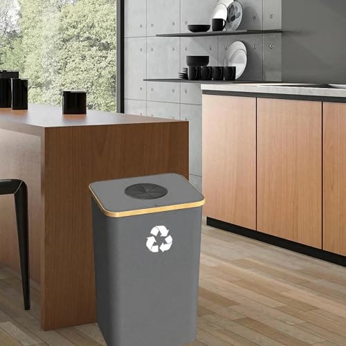 Recycling Bin for Kitchen Indoor Home, Large 100L/ 26 Gallon Recycle Bin with Lid Removeable Reusable Inner Bag Bottle Can Glass Waste Plastice Stickers (Gray, 26 Gallon) - size: Gray-26Gallon