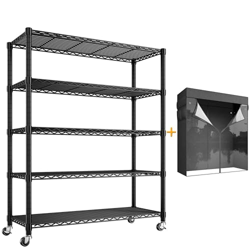REIBII 72.8"H 5-Tier Heavy Duty Storage Shelving with Cover & Wheels,Pantry - size: 35" W x 16" D x 72.8" H