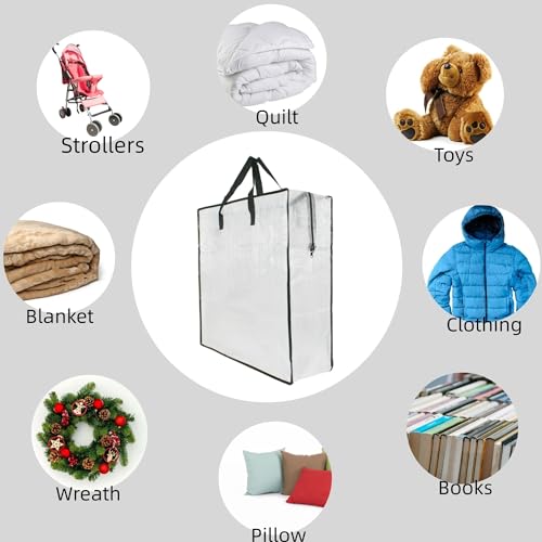 6 Pack Clear Storage Bags with Zipper and Handles, Blanket Bags For Closet Storage, Moving and Packing Supplies for College, Underbed Storage Organizer for Clothes Pillow Bedding Christmas Wreath - style: 6 Middle zipper