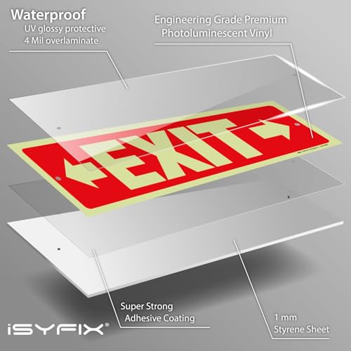 iSYFIX Exit Signs with Right & Left Arrow, 2 Pack, 12x4 Inch - color: Plastic Righ&Left Glow, size: 2 Pk 12x4