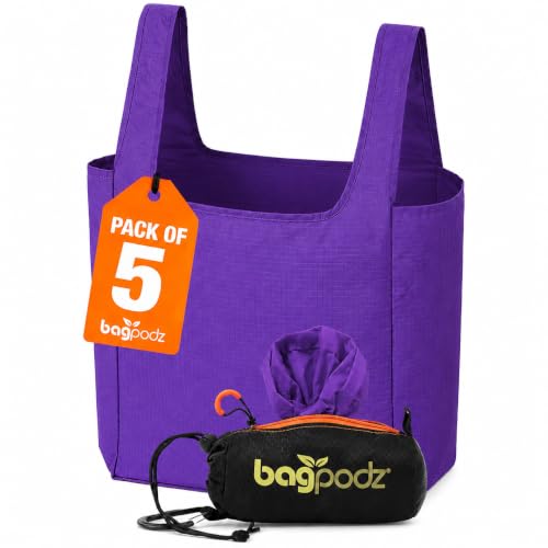 Reusable Grocery Bags, Foldable Shopping Bags in Pod, 5 Pack - color: Purple - 5 Bags