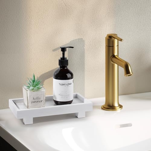 Bathroom Counter Tray Wooden Riser Display Kitchen Soap Holder, White - color: White, size: 9.4" x 4.7" x 1.7"