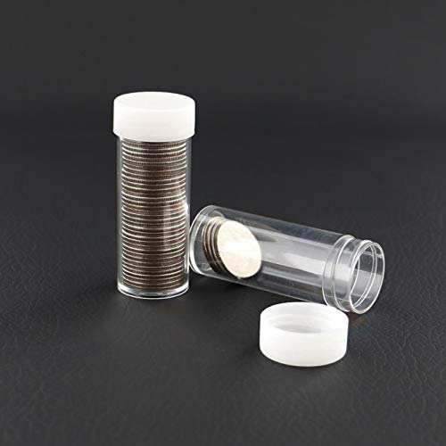 Coin Storage Tubes, Round Clear Plastic w/ Screw on Tops for Quarter (Quantity of 5 Tubes)