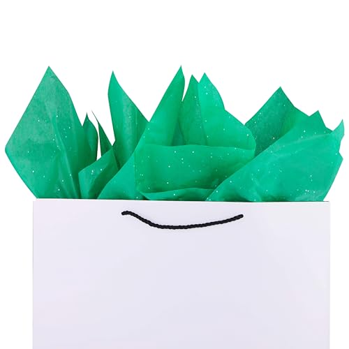 SUNCOLOR 36 Sheets Glitter Green Tissue Paper, 20 x 20 inch Sparkly Wrapping Paper for Gifts, Crafts, Christmas, Packaging, St. Patrick’s Day, DIY Art Projects - color: Green