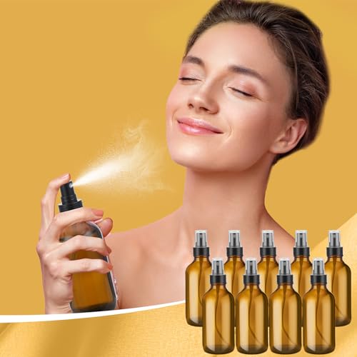 Fumete 2 Pack Glass Spray Bottles 4oz,Amber, Black Top - color: Amber, Black Top, style: Mist Bottle