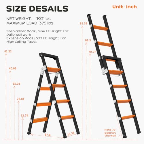 XinSunho 3-in-1 Multi-Position Step Ladder, 4 Step Steel Folding, 375 lbs - size: 4 step