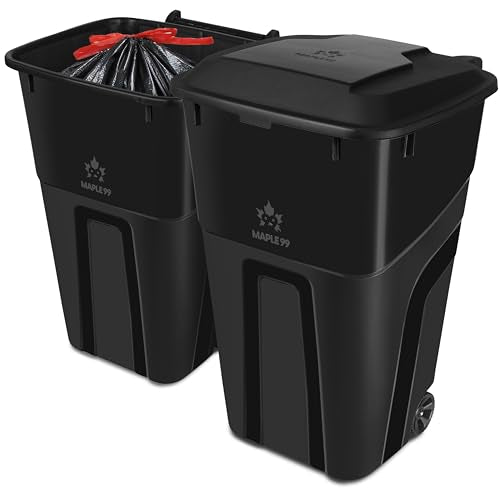 Outdoor Garbage Can with Lid, 32 Gallon Wheeled Large Trash Can, Snap Lid - color: Black
