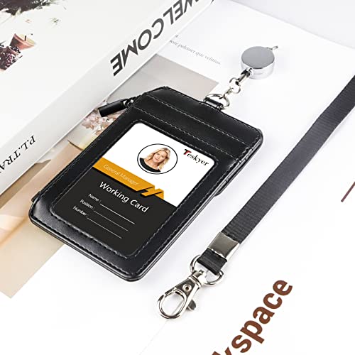 Teskyer ID Badge Holder with Retractable Lanyard, Lanyard Wallet, Black - color: Black #02, size: 3.1" x 4.7"