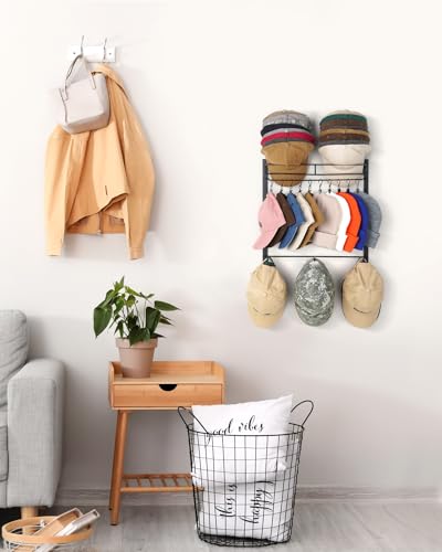 Hat Rack, Metal 3-Tier Wall Organizer Holds Up to 45 Caps with 10 Clips - color: Black-10 Clips 3-Tier