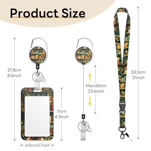 Retractable Badge Holder with Detachable Lanyard, Bookshelf - color: Bookshelf