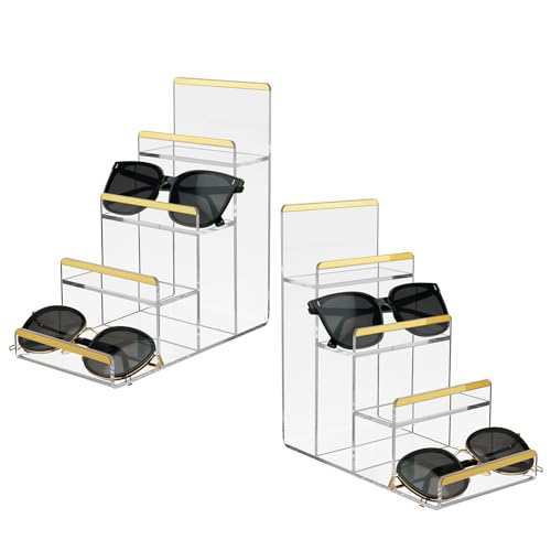 Purse Display Stands, 2 Pack 4-Tier Acrylic Wallet Holder Risers Stand, 2-Inch Spacing Clear Clutch Rack Handbag Display Shelf, 4MM Thick Counter Wallet Organizer for Figure Sunglasses Retail Vendor - size: 4 Tier(2pack)