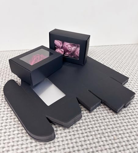 Daihellenstone 3.3 x 2.4 x 1.2 Inch Kraft Paper Boxes with Window 30pcs Soap Packaging Gift boxes with Window(Black)
