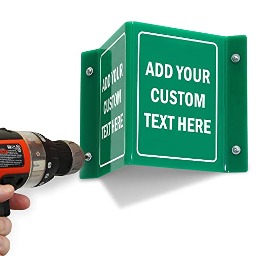 SmartSign Custom Projecting Sign - Add Your Personalized Text, 6 x 5 inch, Customizable Two-Sided V-Shaped Hallway Sign, 120 mil Polished Acrylic - color: Custom White on Green Acrylic