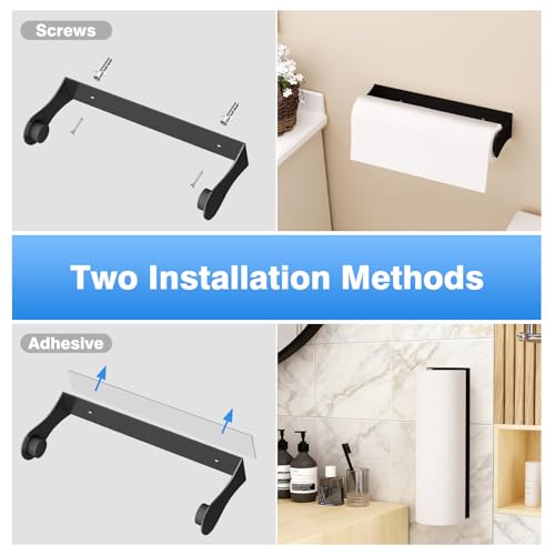 Paper Towel Holder Under Cabinet, Wall Mount, Black, Adhesive or Screw - color: Black