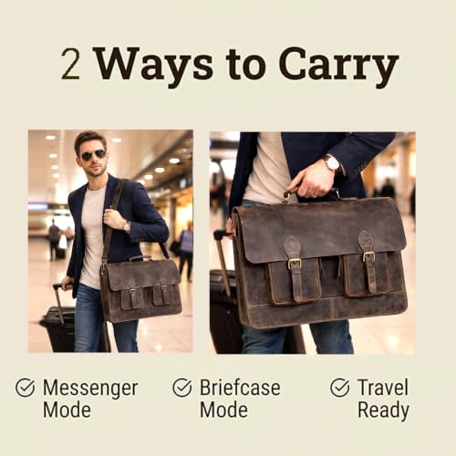 cuero Retro Brown Laptop Messenger Bag Office Briefcase Crossbody Travel Bag For Men And Women Bag Office Laptop Bag - size: 15 inch