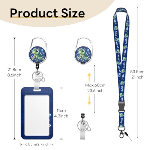Retractable Badge Holder with Detachable Lanyard, Cute Turtle - color: Cute Turtle