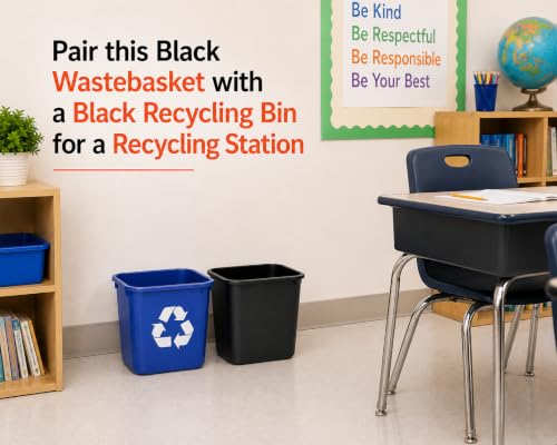 3.5 Gallon Black Wastebasket Under Desk Plastic Trash Can | 2 PACK - size: 3.5 Gallon