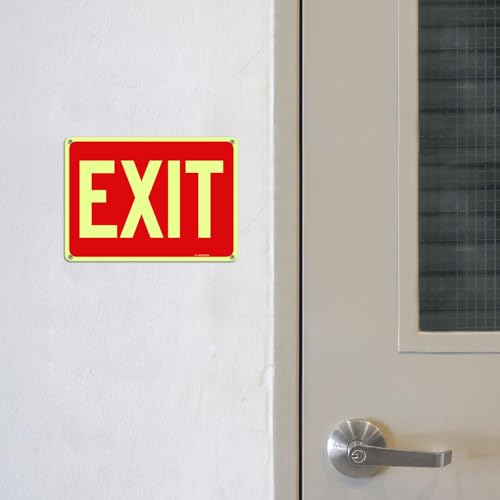 T&R Exit Sign - 2 Pack - 10 x 7 Inches Rust Free .040 Aluminum Glow-In-The-Dark - UV Protected, Waterproof, Weatherproof and Fade Resistant - 4 Pre-drilled Holes - color: Red - 10" x 7" - 2 pack - Glow-In-The-Dark
