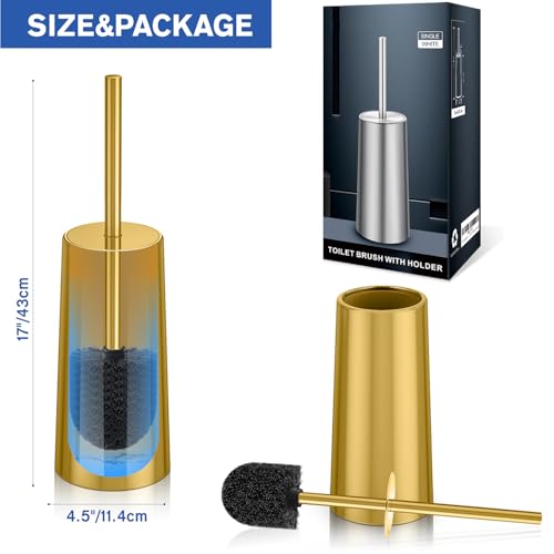 Toilet Brush and Holder, Toilet Brush Stainless Steel, Toilet Bowl Brush for Bathroom Toilet-Ergonomic, Elegant,Durable (Gold) - color: Gold