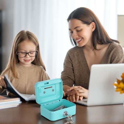 Cash Box with Lock Small Cute Coin Lock Box with Money Slot Mini Portable Winners Bank Safe Box 4.5"x3.4"x2.4" Green - color: Blue-Mini
